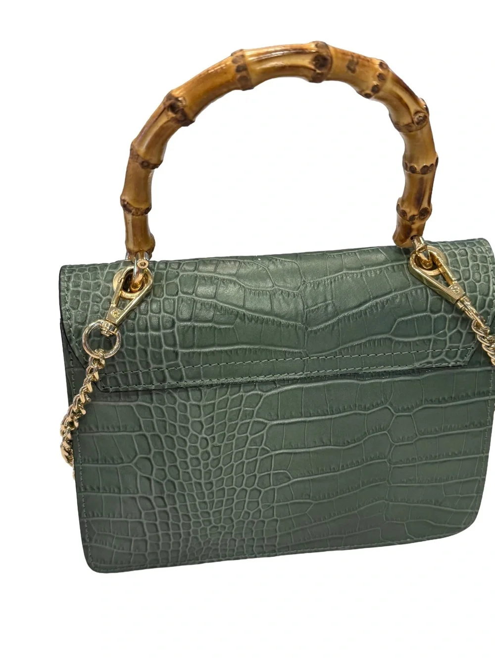 Borse In Pelle Italy Women’s Croc Leather Sage Green Handbag Crossbody NEW